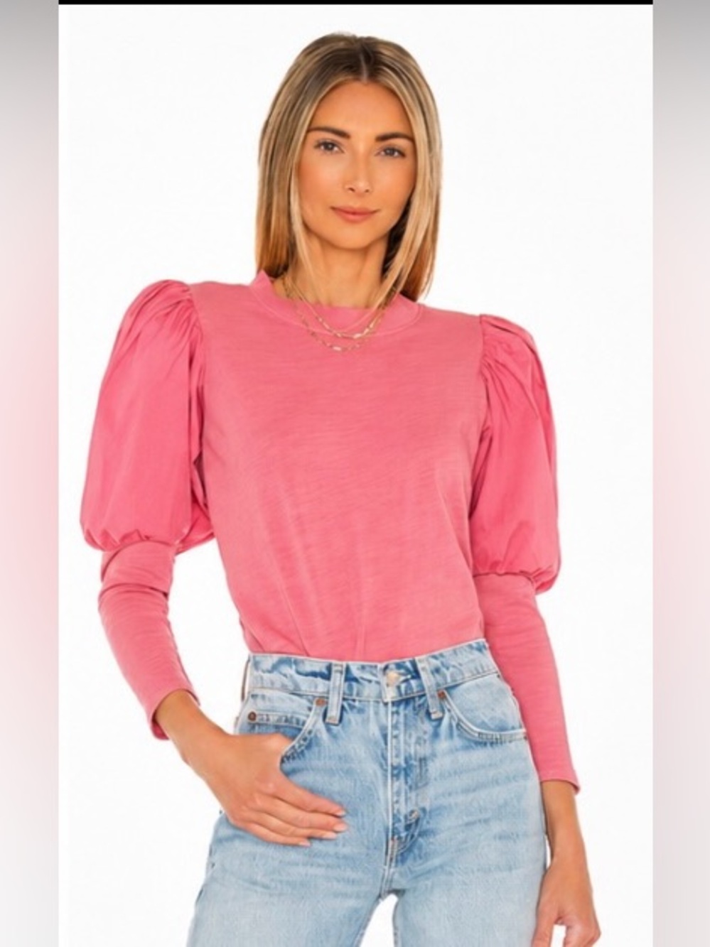Nation LTD Danielle Party Tee Geranium Pink Puff Sleeve Top XS NWT  0070